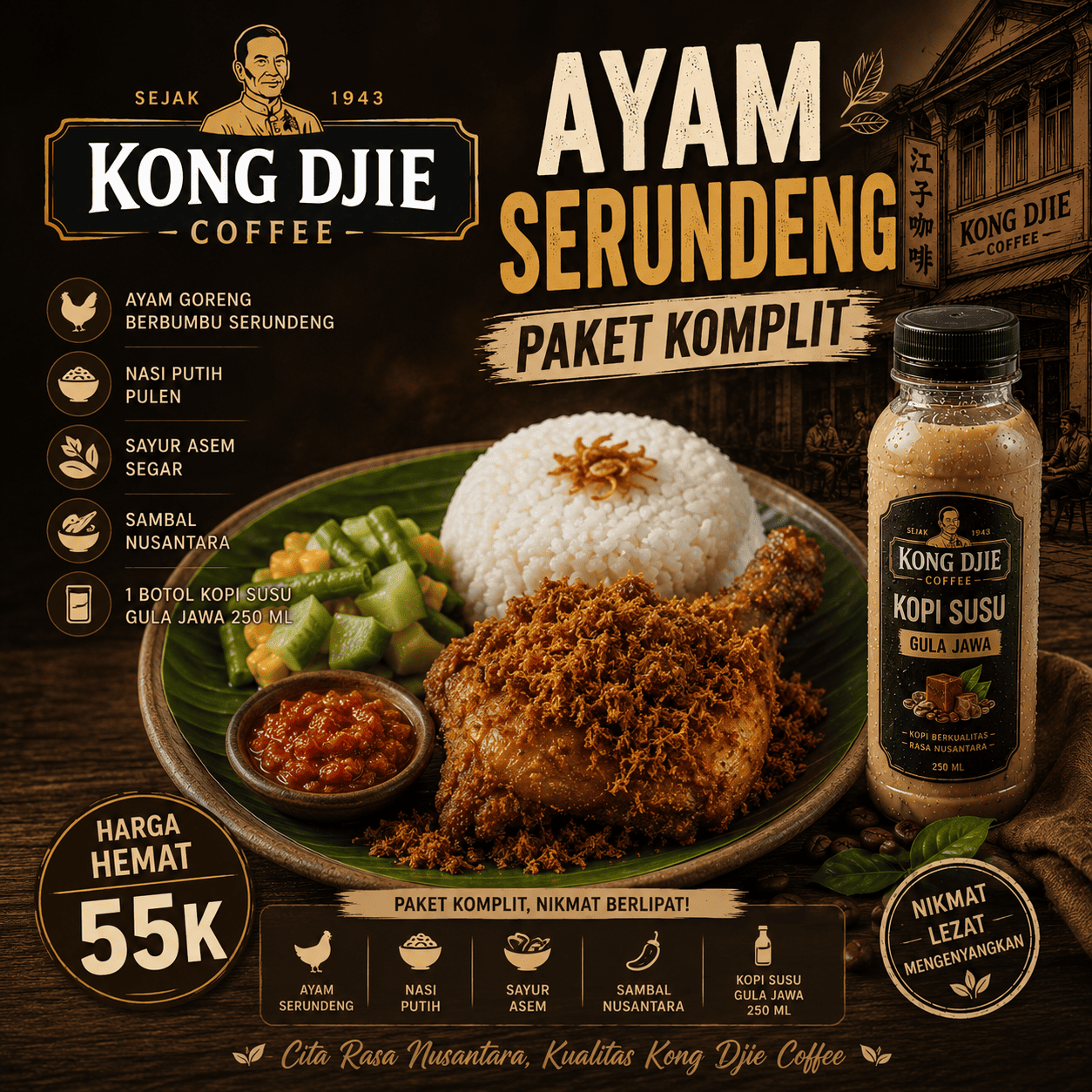 Ayam Serundeng Paket Komplit Kedai Kopi Kong Djie